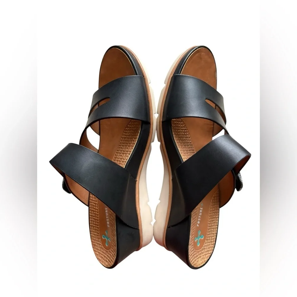 BareTraps Sandals Womens Laralee Slides Cork Wedge black  Faux Leather size 9